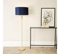 Valuelights Maggie Gold Candlestick Floor Lamp With Navy Blue Velvet Lamp Shade And Led Bulb