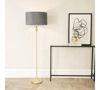 Maggie Gold Candlestick Floor Lamp with Velvet Lamp Shade and LED Bulb ValueLights Grey One Size