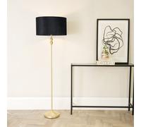 ValueLights | Gold Metal Candlestick Floor Lamp with Black Velvet Drum Shade Living Room Light | Floor Lamps, Home Décor & Improvement Essential | Included LED Bulb