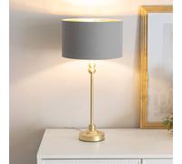 Maggie Gold Candlestick Table Lamp with Fabric Drum with Gold Inner Lamp Shade ValueLights Grey One Size