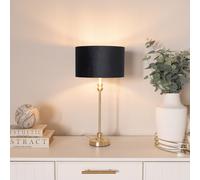 Valuelights Maggie Gold Candlestick Table Lamp With Velvet Drum With Gold Inner Shade & Bulb In Black Black One Size