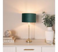 Valuelights Maggie Gold Candlestick Table Lamp With Velvet Drum With Gold Inner Shade & Bulb In Bottle Green Bottle Green