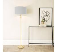 ValueLights Maggie Gold Candlestick Floor Lamp with Grey Fabric Shade