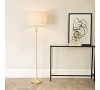 Valuelights Maggie Gold Metal Candlestick Floor Lamp With Natural Fabric Lamp Shade