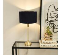 Valuelights Maggie Gold Metal Candlestick Slim Table Lamp With Black Velvet Drum Lamp Shade