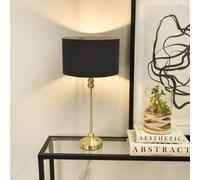 Valuelights Maggie Gold Metal Candlestick Slim Table Lamp With Charcoal Fabric Drum Lamp Shade And Led Bulb