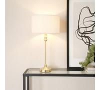 Valuelights Maggie Gold Metal Candlestick Slim Table Lamp With Cream Boucle Drum Lamp Shade And Led Bulb