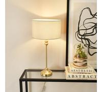 Valuelights Maggie Gold Metal Candlestick Slim Table Lamp With Grey Fabric Drum Lamp Shade