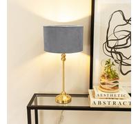 Valuelights Maggie Gold Metal Candlestick Slim Table Lamp With Grey Velvet Drum Lamp Shade