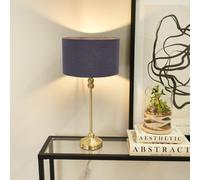 Valuelights Maggie Gold Metal Candlestick Slim Table Lamp With Navy Blue Fabric Drum Lamp Shade And Led Bulb