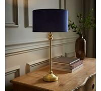 Valuelights Maggie Gold Metal Candlestick Slim Table Lamp With Navy Blue Velvet Drum Lamp Shade