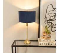 ValueLights Maggie Navy Blue Velvet and Gold Drum Shade Candlestick LED Table Lamp - Size: 50 x 25 x 25cm - Wilko