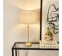Valuelights Maggie Gold Metal Candlestick Slim Table Lamp With Natural Fabric Drum Lamp Shade