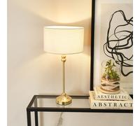 Valuelights Maggie Gold Metal Candlestick Slim Table Lamp With White Fabric Drum Lamp Shade And Led Bulb