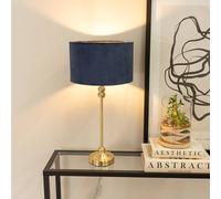 Maggie Gold Metal Candlestick Table Lamp with Velvet Drum Shade and LED Bulb ValueLights Navy One Size
