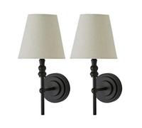 Valuelights Maggie Pair Of Black Candlestick Wall Lights With Linen Shade