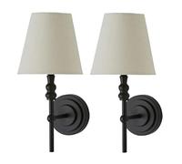 ValueLights | Maggie Pair of Black Candlestick Wall Lights with Linen Shade | Wall Lights, Home Décor & Improvement Essential