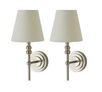 ValueLights Maggie Pair of Wall Lights with Linen Tapered Lamp Shades & Bulbs in Silver ValueLights Silver