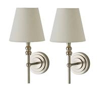 ValueLights | Maggie Pair of Brushed Chrome Candlestick Wall Lights with Linen Shade | Wall Lights & Home Improvements Essential