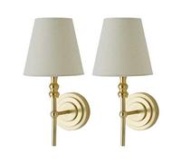 Maggie Pair of Candlestick Wall Lights with Linen Tapered Lamp Shades ValueLights Gold One Size
