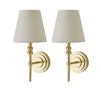 Valuelights Maggie Pair Of Candlestick Wall Lights With Linen Tapered Lamp Shades In Gold Gold One Size
