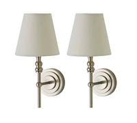 ValueLights | Maggie Pair of Brushed Chrome Candlestick Wall Lights with Linen Shade and Bulbs | Wall Lights, Home Décor & Improvement Essential |