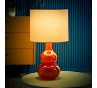 Valuelights Maguire Burnt Orange Bubble Glass Table Lamp With Natural Linen Shade And Bulb