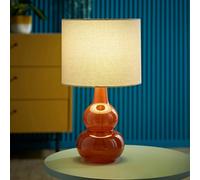 Valuelights Maguire Natural Linen Shade Burnt Orange Glass Table Lamp Burnt Orange