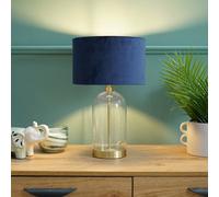 Valuelights Maja Glass And Gold Metal Bedside Table Lamp With A Navy Blue Velvet Lampshade