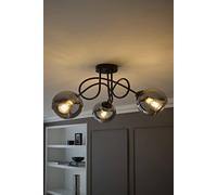 ValueLights Malcolm 3 Way Smoked Glass Globe Matte Black Twisted Ceiling Light ValueLights Black