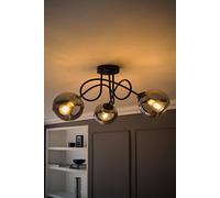 ValueLights Malcolm 3 Way Smoked Glass Matte Black Twisted Ceiling Light & Bulbs ValueLights Black