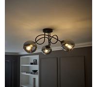 ValueLights Malcolm 3 Way Smoked Glass Globe Matte Black Twisted Ceiling Light ValueLights Black