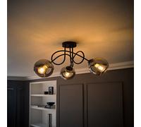 ValueLights Malcolm 3 Way Smoked Glass Matte Black Twisted Ceiling Light & Bulbs ValueLights Black