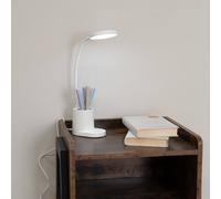 Valuelights Marco White Rechargeable Goose Neck Dimmable Desk Lamp With Pen Holder Dimmable Adjustable Reading Task Light