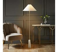 ValueLights | White Marble Base Floor Lamp with a Linen Tapered Lampshade Living Room Light | Floor Lamps, Home Décor & Improvement Essential | Included LED Bulb