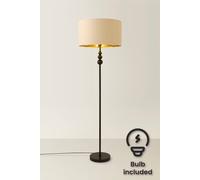 ValueLights | Matt Black Stacked Ball Single Stem Standing Floor Lamp with Beige/Gold Shade | Floor Lamps & Torchieres, Home Décor & Improvement Essential | Includes Bulb