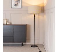 Marissa Beige and Metallic Gold Shade with Black Stacked Ball Floor Lamp ValueLights Beige One Size