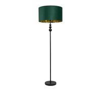 ValueLights Marissa Black Floor Lamp with Green Velvet & Gold Shade