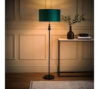 Valuelights Marissa Black Stacked Ball Floor Lamp With Forest Green Velvet With Gold Inner Lamp Shade And Bulb