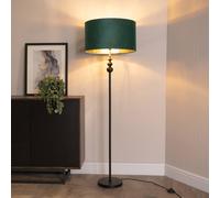 Marissa Black Stacked Ball Floor Lamp with Velvet Drum & Gold Inner Shade & Bulb ValueLights Bottle Green One Size