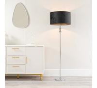 ValueLights Marissa Velvet Drum Shade with Chrome Stacked Ball Floor Lamp in Black ValueLights Black