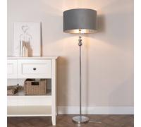 ValueLights Marissa Chrome Floor Lamp with Grey Velvet & Chrome Shade