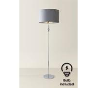 ValueLights Marissa Chrome Floor Lamp with Grey Velvet & Chrome Shade & Bulb