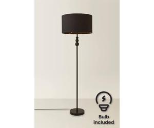Valuelights Marissa Fabric Drum Shade With Black Stacked Ball Floor Lamp And Led Bulb Black