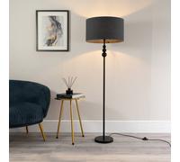 Valuelights Marissa Fabric Drum Shade With Black Stacked Ball Floor Lamp In Charcoal Charcoal