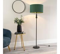 ValueLights | Matt Black Stacked Ball Single Stem Standing Floor Lamp with Forest Green Drum Shade | Floor Lamps & Torchieres, Home Décor & Improvement Essential | Includes Bulb
