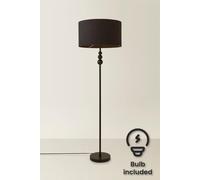 Valuelights Marissa Fabric Drum Shade With Black Stacked Ball Floor Lamp And Led Bulb Black