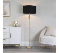Valuelights Marissa Fabric Drum Shade With Brushed Gold Ball Floor Lamp With Bulb In Black Black