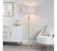 ValueLights Gold Stacked Ball Single Stem Standing Floor Lamp with Grey Drum Shade for Living Room - LED Bulb Included