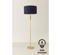ValueLights Marissa Fabric Drum Shade with Brushed Gold Ball Floor Lamp with Bulb in Navy ValueLights Navy